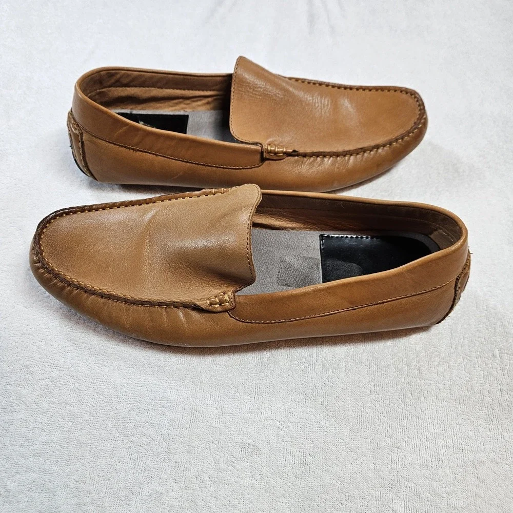 Zanzara Men's 9.5 Cognac Leather Driving Loafers Slip On Moc Toe Casual Shoes